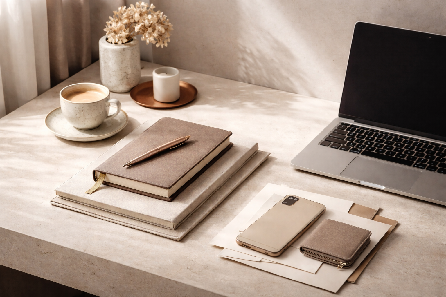 Eleganter Workspace für Meta Ads und Buchmarketing